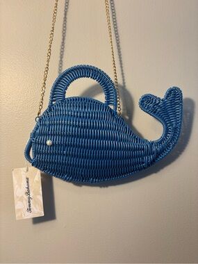 🐳NEW VIRAL Tommy Bahama Blue Woven Whale Crossbody Bag with Gold Chain